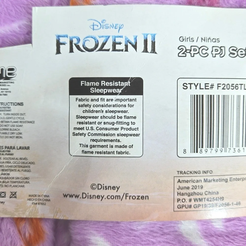 Disney Frozen II Toddler Girls Purple Anna Elsa 2-Piece Fleece Pajama Set 2T NWT
